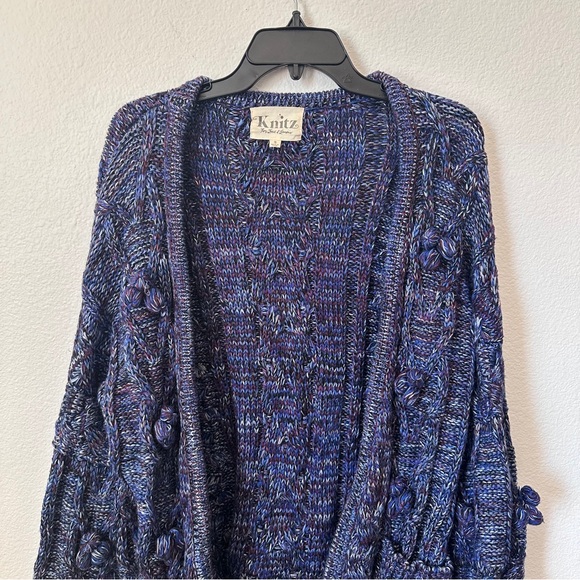 Knitz For Love and Lemons Purple Knitted Pom Sweater Cardigan - Picture 2 of 6